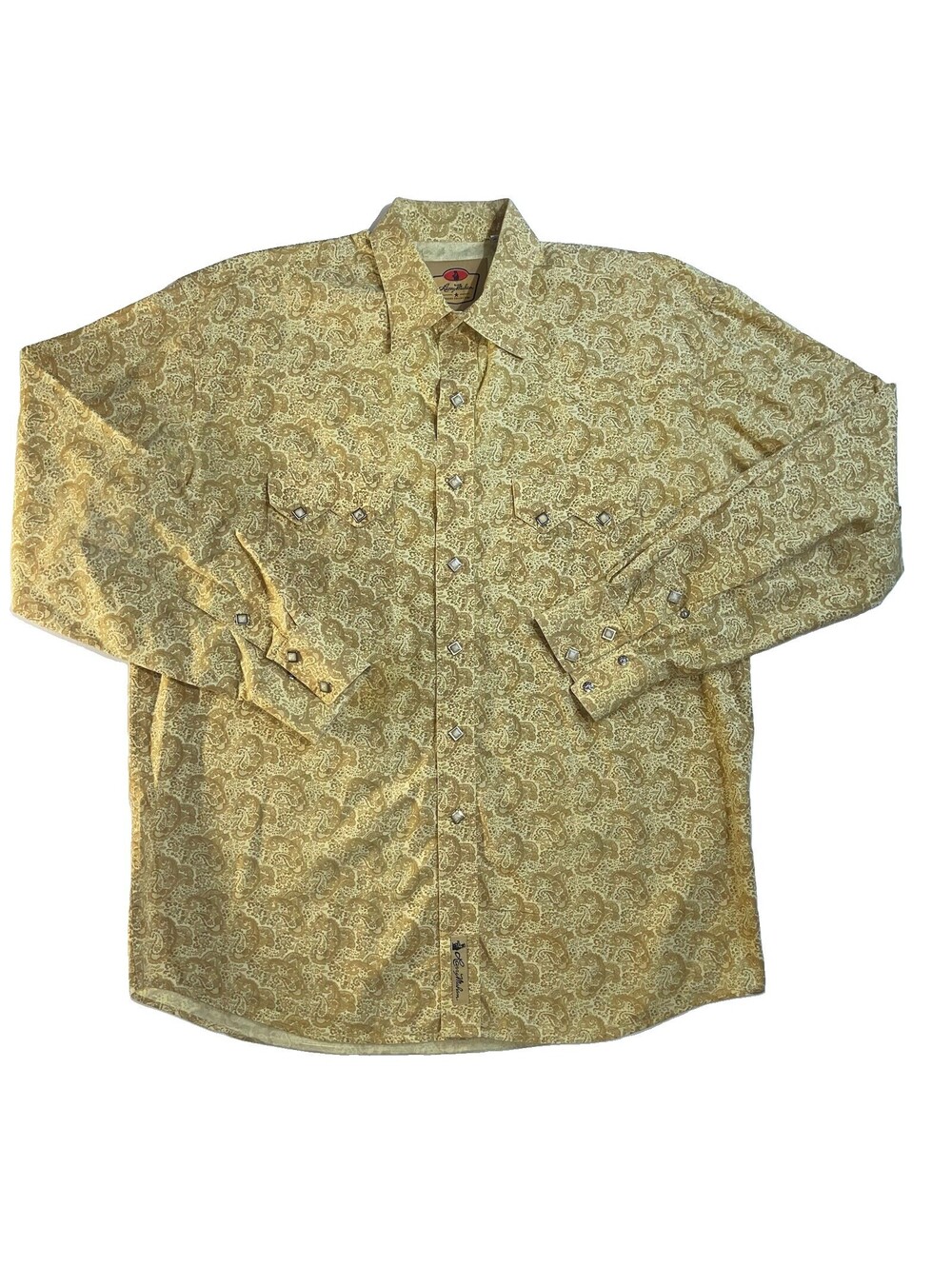 Larry Mahan Cowboy Tan Gold XL Western Shirt Paisley Diamond Pearl Snap Long Slv